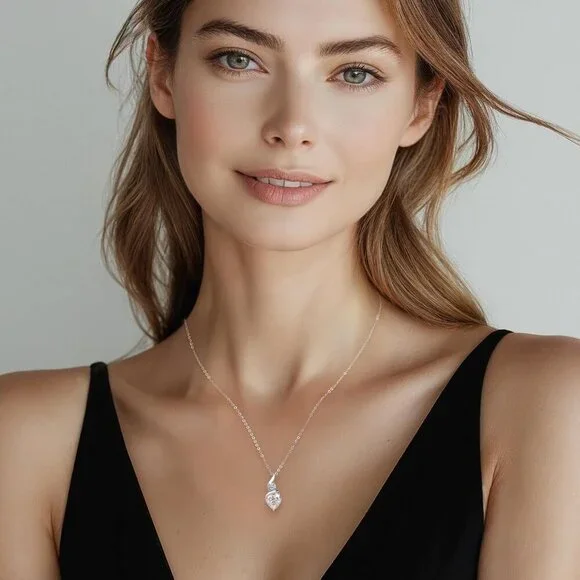Moissanite Heart Pendant Necklaces for Women, 925 Sterling Silver Necklace with